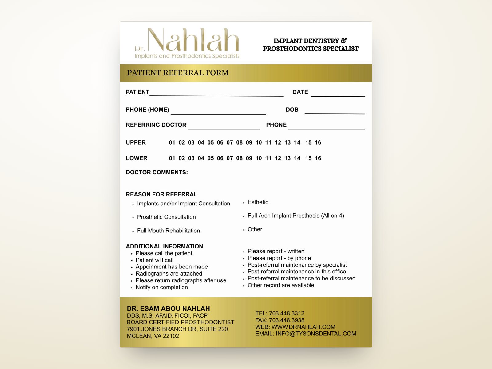 The practice's printed patient referral form